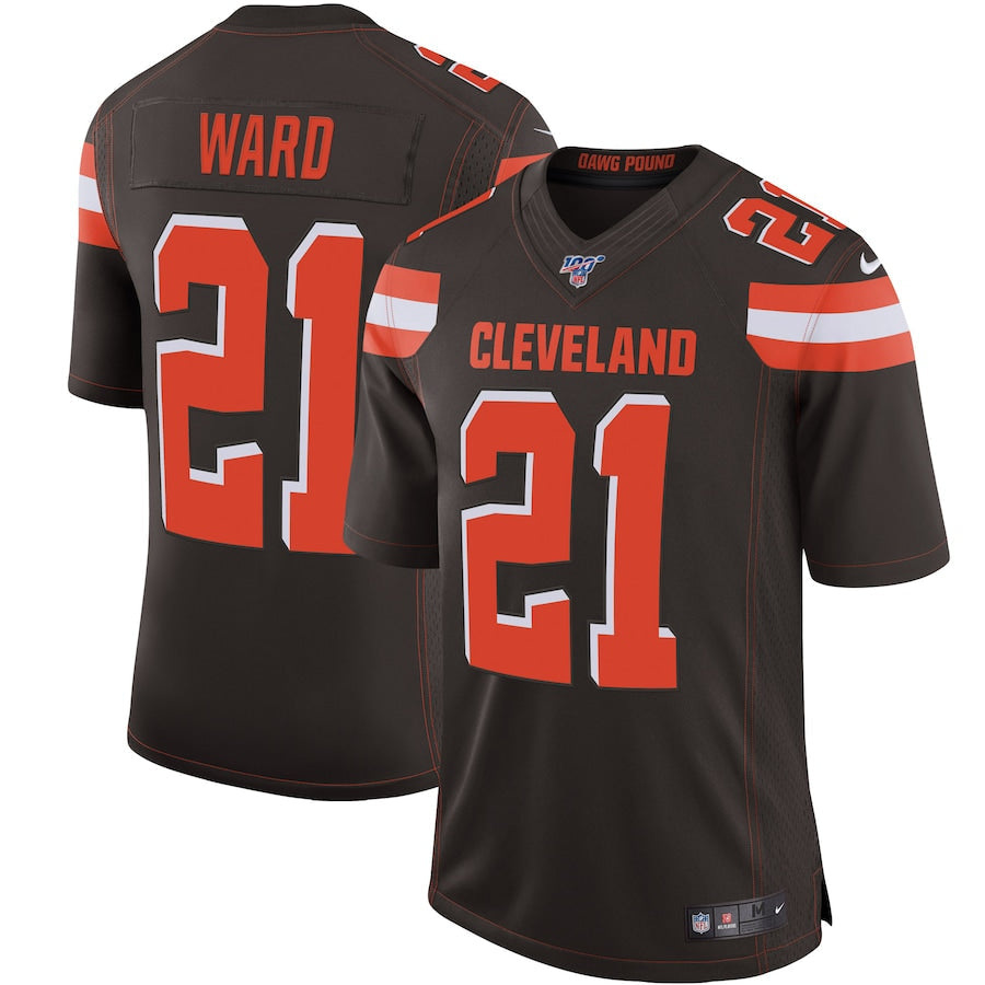 Cleveland Browns Denzel Ward Brown NFL 100 Limited Jersey - retro stitched football jersey for Cleveland Browns fans