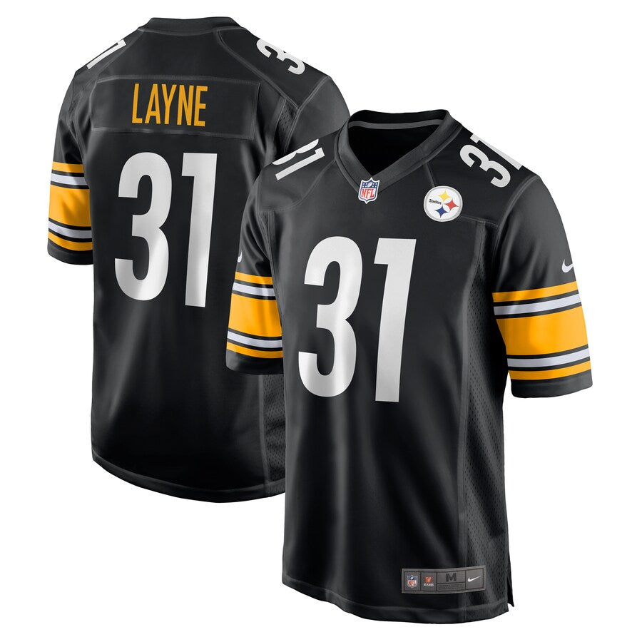 Pittsburgh Steelers Justin Layne Black Game Jersey - retro stitched football jersey for Pittsburgh Steelers fans