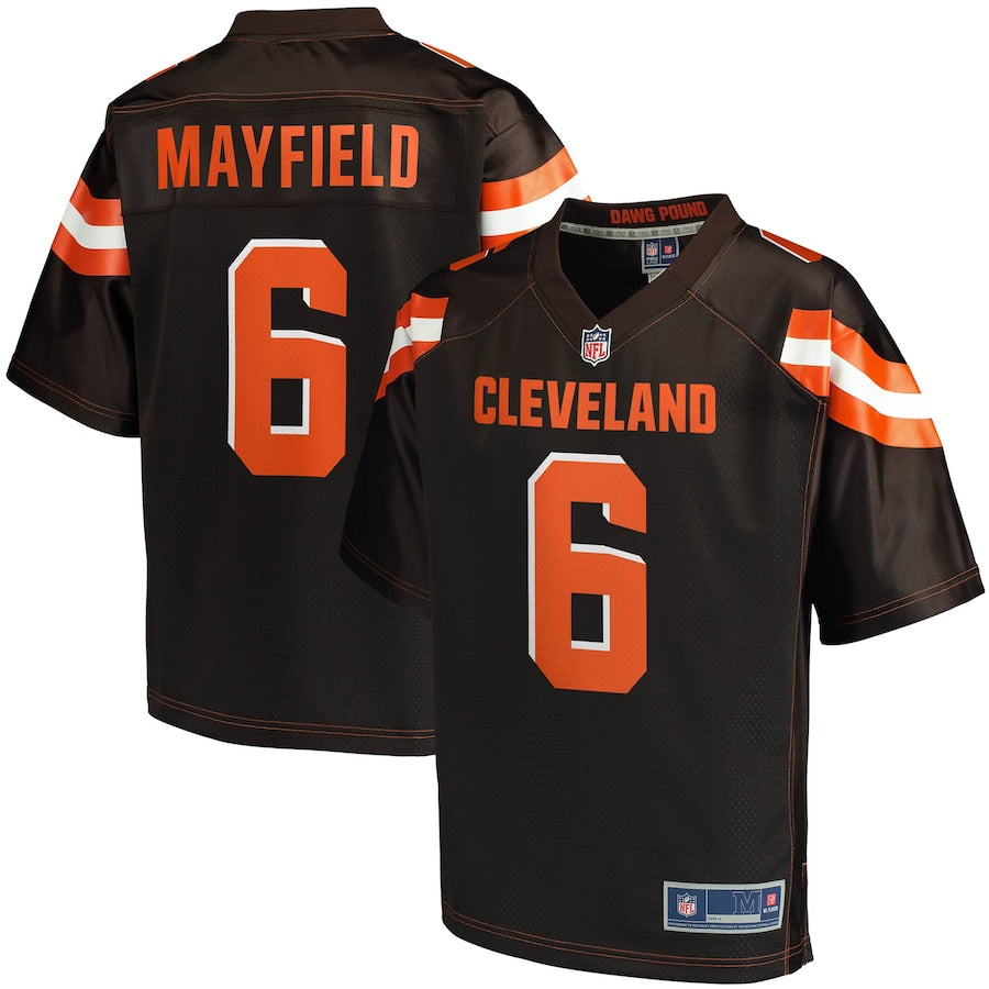 Cleveland Browns Baker Mayfield NFL Pro Line Brown Logo Jersey - retro stitched football jersey for Cleveland Browns fans