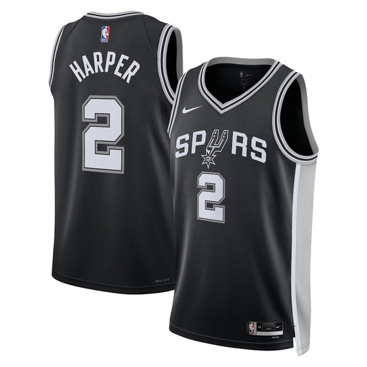 SAS Icon Edition Swingman Jersey NBA 2025 First Round Draft Pick - Black - Dylan Harper - Unisex RTJ Basketball 272