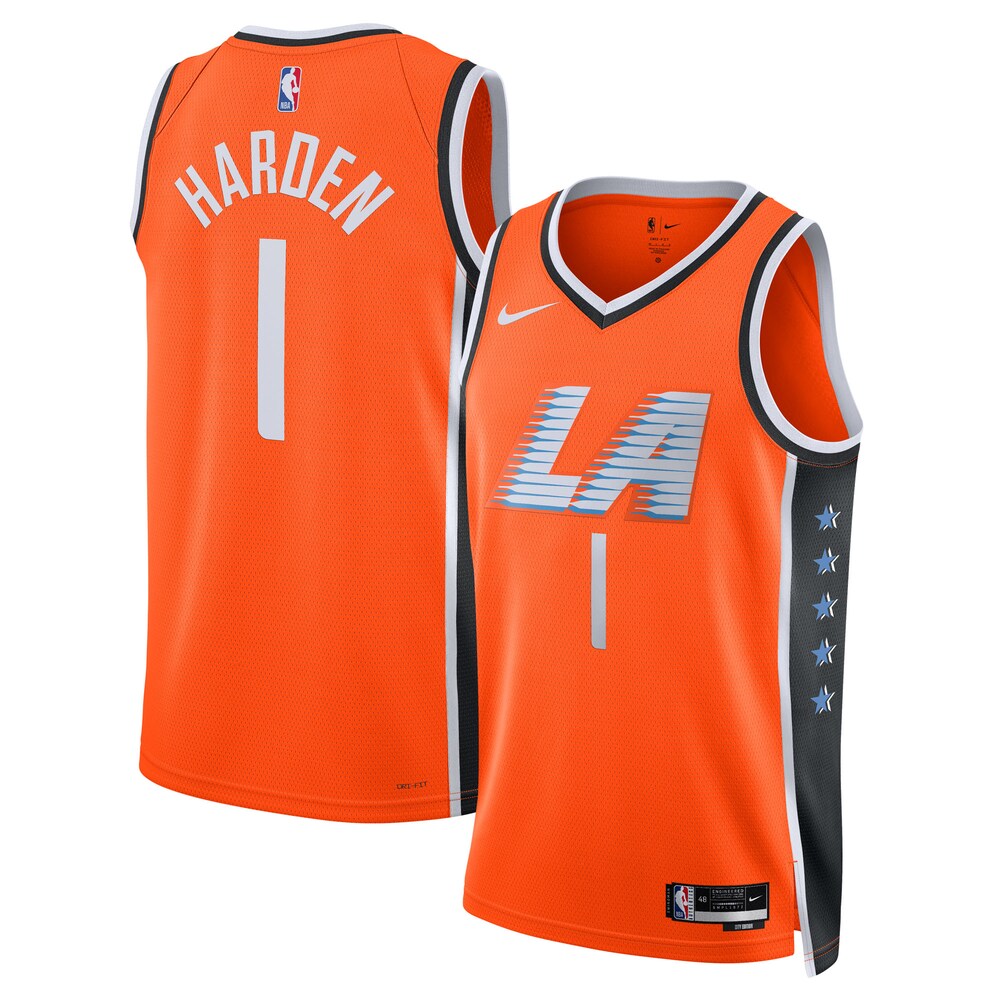 La Clippers 202526 City Edition Swingman Jersey Orange James Harden Unisex jersey front view