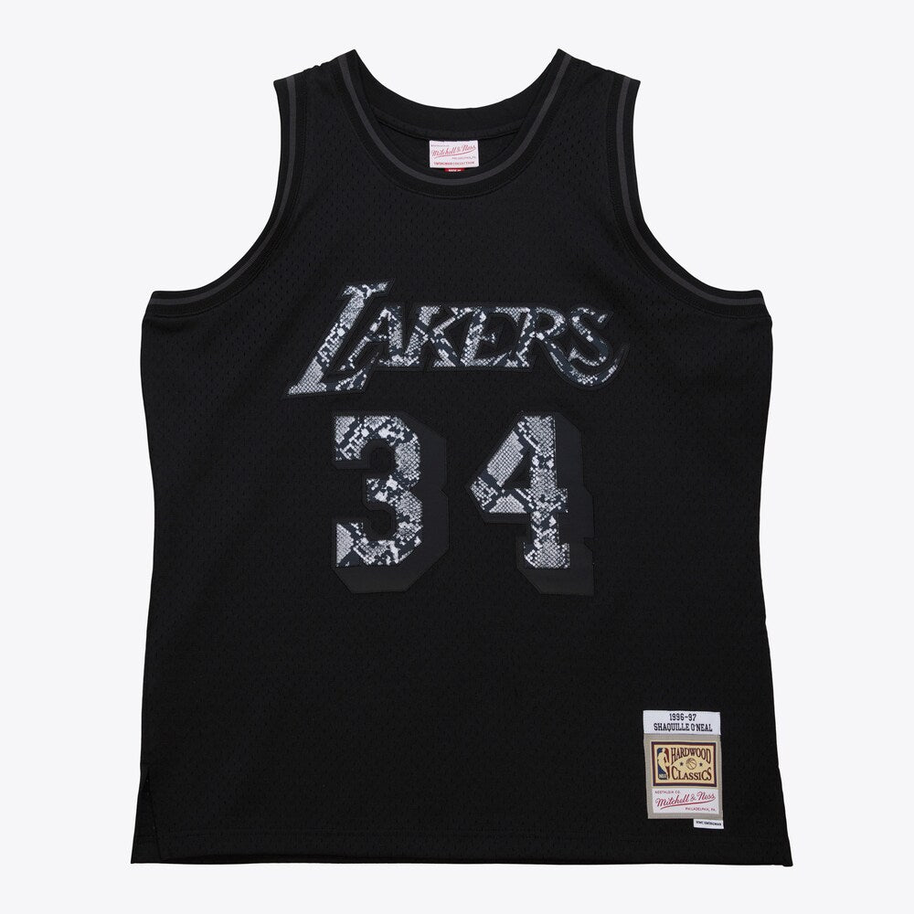 Los Angeles Lakers Leather Snakeskin Shaquille O'Neal NBA jersey front view