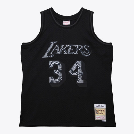 Los Angeles Lakers Leather Snakeskin Shaquille O'Neal NBA jersey front view