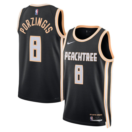 Atlanta Hawks 2025-26 City Edition Swingman Jersey Black Kristaps Porzingis Unisex - stitched basketball jersey fanwear