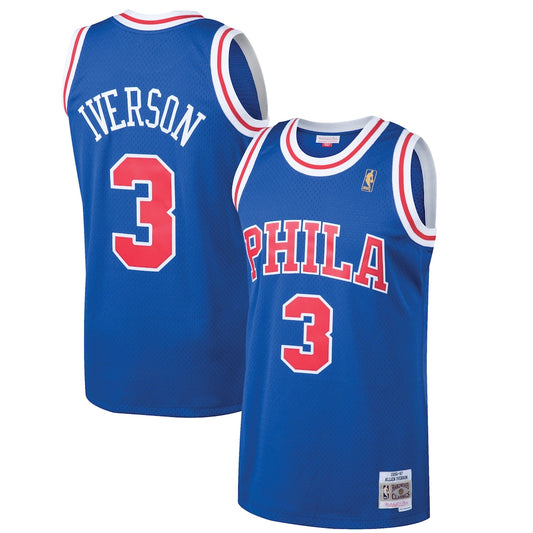 Men's M&N Allen Iverson Royal PHI 1996-97 Hardwood Classics Swingman Jersey RTJ Basketball 418