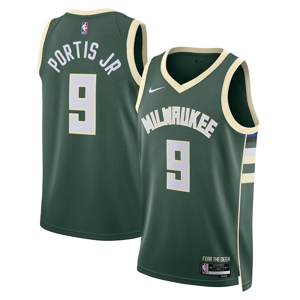 Milwaukee Bucks Icon Edition Swingman Jersey Hunter Green Bobby Portis Jr Unisex - stitched basketball jersey fanwear