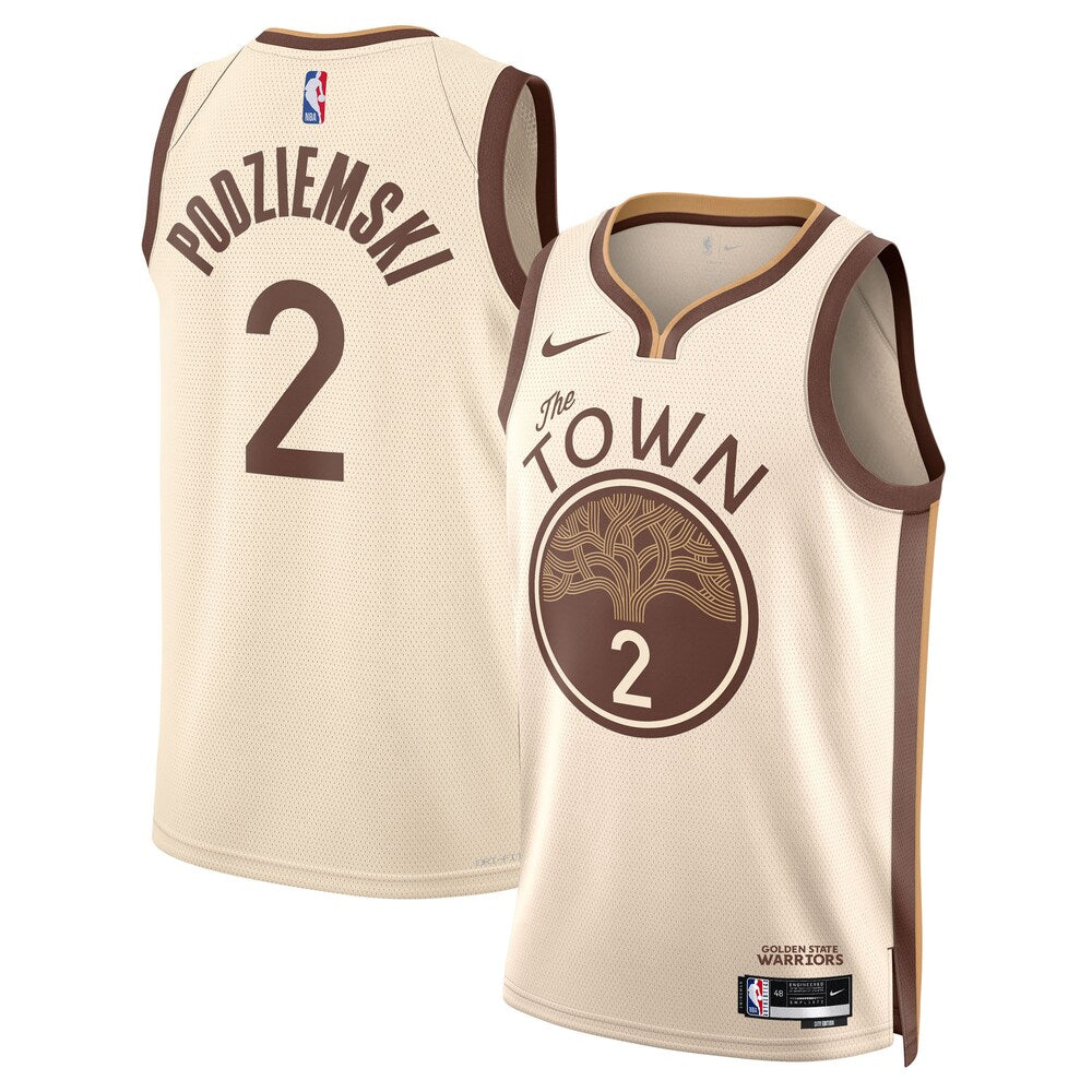Golden State Warriors 2025-26 City Edition Swingman Jersey Tan Brandin Podziemski Unisex stitched basketball jersey for game