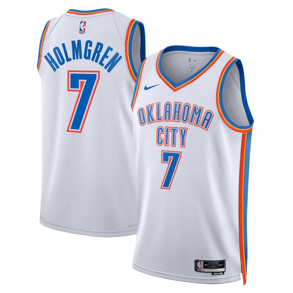 Oklahoma City Thunder Association Edition Swingman Jersey White Chet Holmgren Unisex stitched basketball jersey for game day