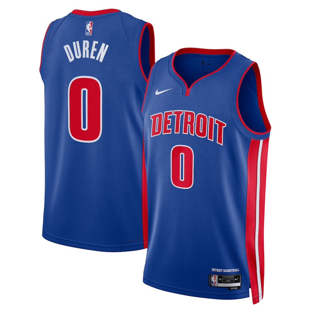Detroit Pistons Icon Edition Swingman Jersey Blue Jalen Duren Unisex stitched basketball jersey for game day fanwear