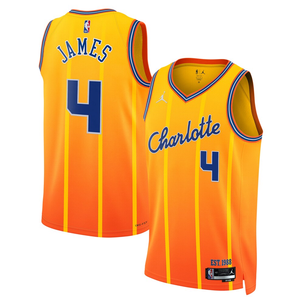 Charlotte Hornets Jordan Brand 2025-26 City Edition Swingman Jersey Gold Sion James Unisex stitched basketball jersey for