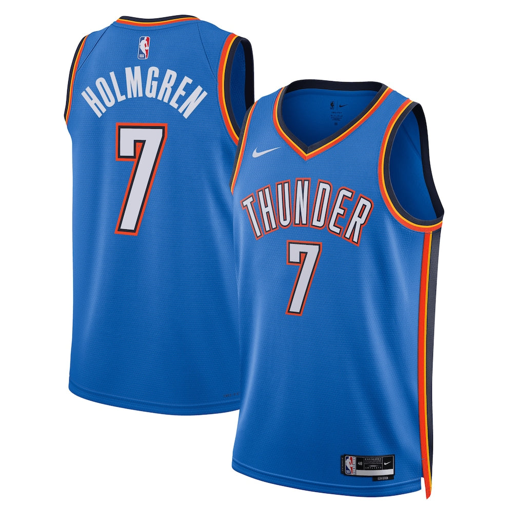 Oklahoma City Thunder Icon Edition Swingman Jersey Blue Chet Holmgren Unisex stitched basketball jersey for game day fanwear
