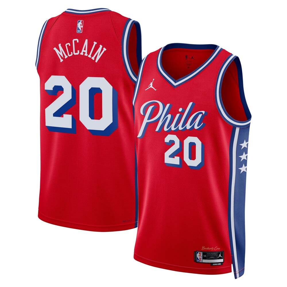 Philadelphia 76Ers Jordan Brand Statement Edition Swingman Jersey Red Jared Mccain Unisex stitched basketball jersey for