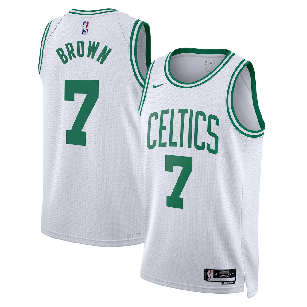 Boston Celtics Association Edition Swingman Jersey White Jaylen Brown Unisex stitched basketball jersey for game day fanwear