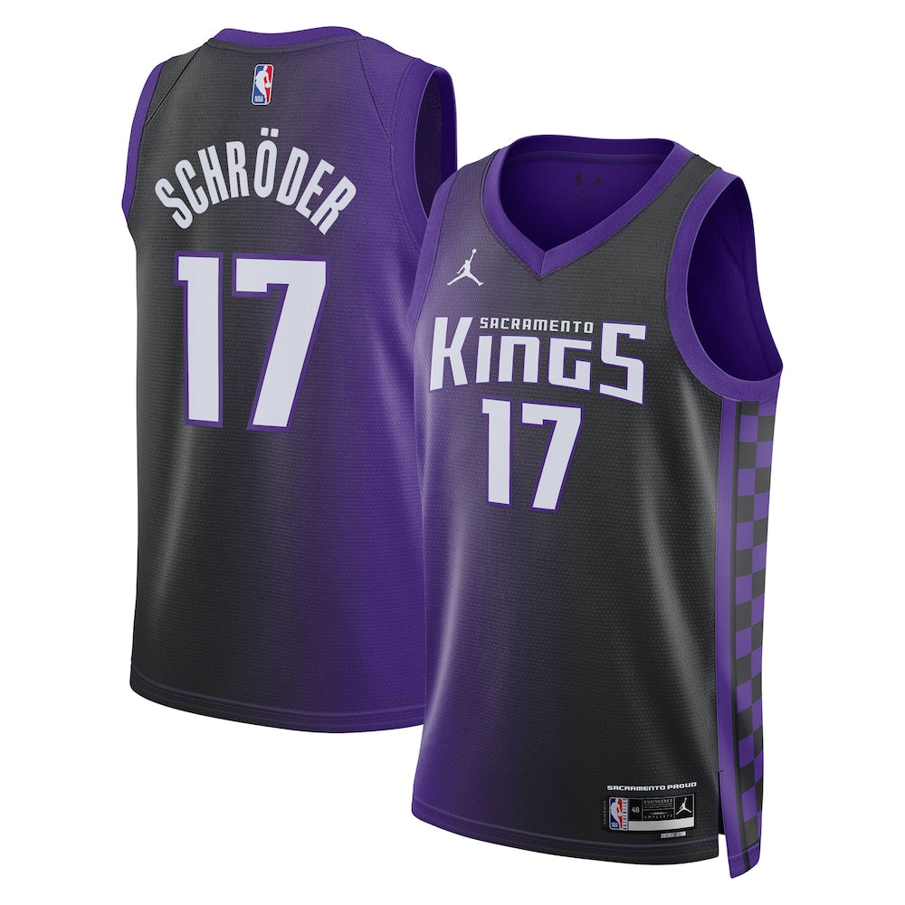 Sacramento Kings Jordan Brand Statement Edition Swingman Jersey Purple Dennis Schroder Unisex stitched basketball jersey for