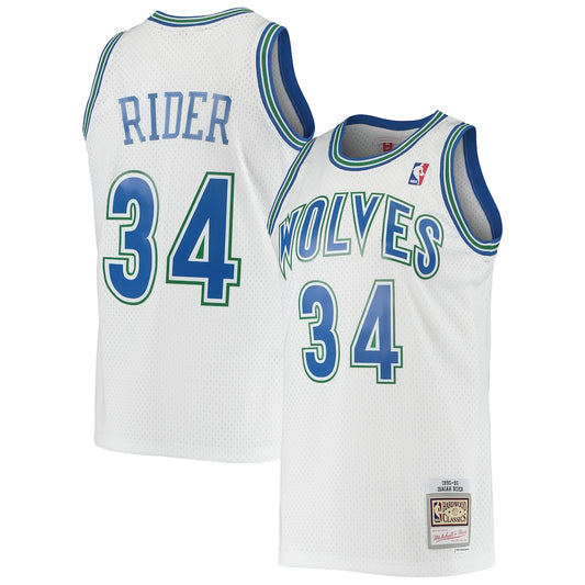 Men's M&N Isaiah Rider White MIN 1995-96 Hardwood Classics Swingman Jersey RTJ Basketball 644