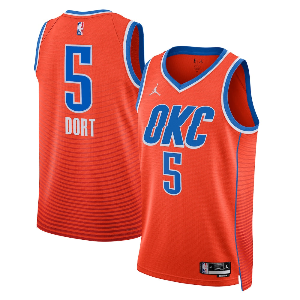 Oklahoma City Thunder Jordan Statement Edition Swingman Jersey Orange Luguentz Dort Unisex stitched basketball jersey for