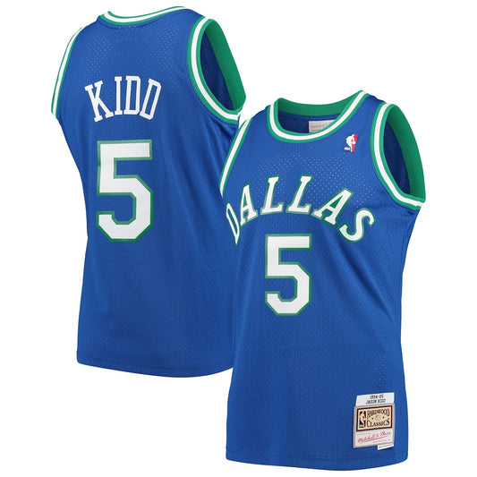 Men's M&N Jason Kidd Blue DAL 1994-95 Hardwood Classics Swingman Player Jersey RTJ Basketball 643