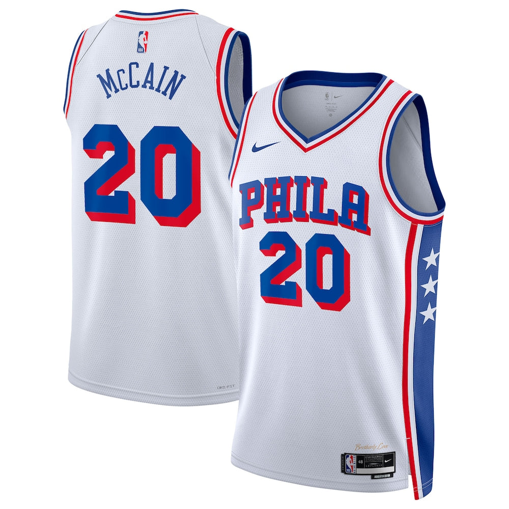 Philadelphia 76Ers Association Edition Swingman Jersey White Jared Mccain Unisex stitched basketball jersey for game day