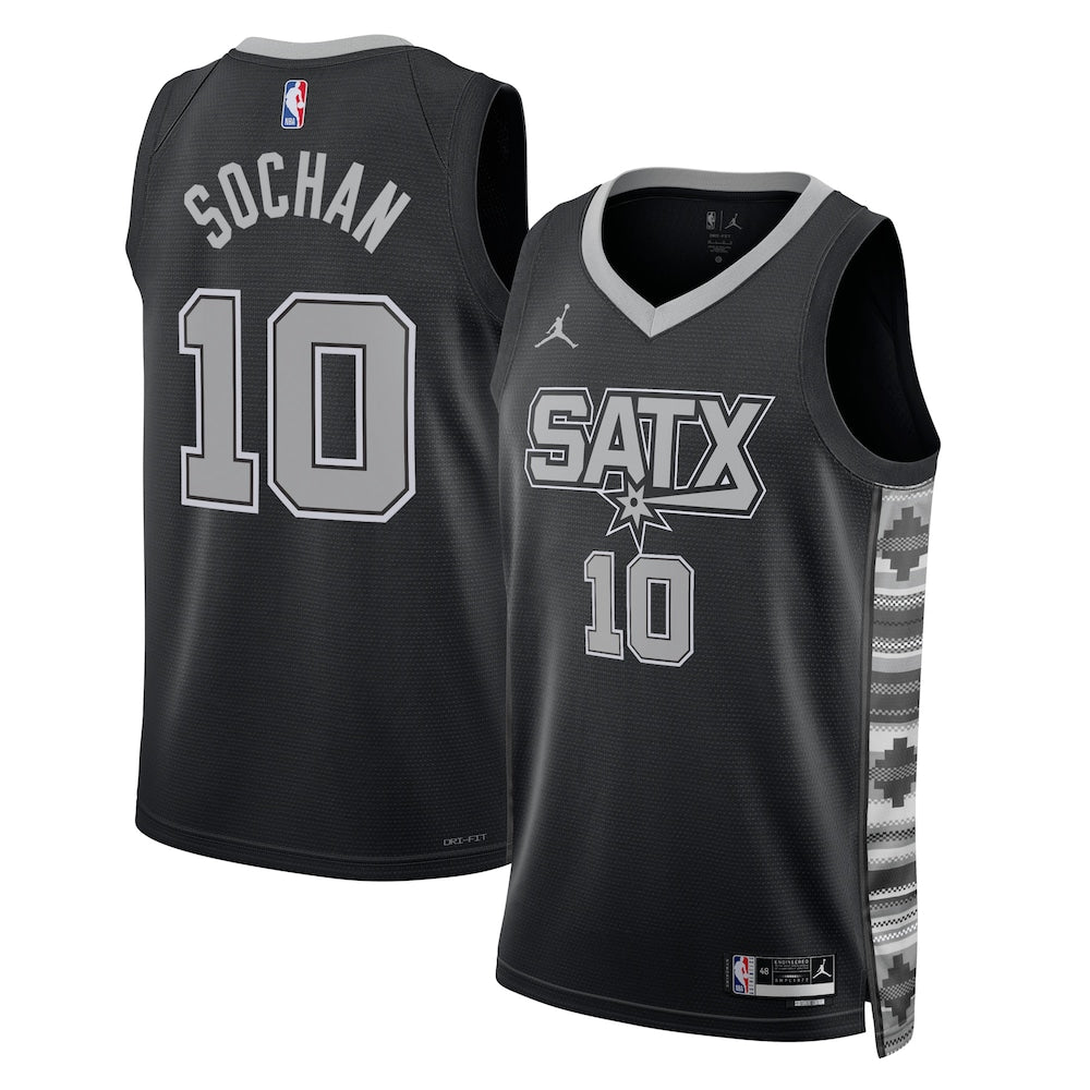 San Antonio Spurs Jordan Statement Edition Swingman Jersey Black Jeremy Sochan Unisex stitched basketball jersey for game
