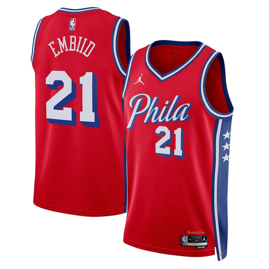 PHI Jordan Statement Edition Swingman Jersey - Red - Joel Embiid - Unisex RTJ Basketball 562