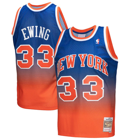 Men's M&N Patrick Ewing Orange/Royal NYK 1991/92 Hardwood Classics Fadeaway Swingman Player Jersey RTJ Basketball 574