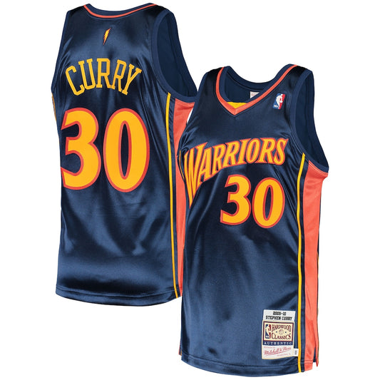 Men's M&N Stephen Curry Navy GSW 2009 Hardwood Classics Jersey RTJ Basketball 558