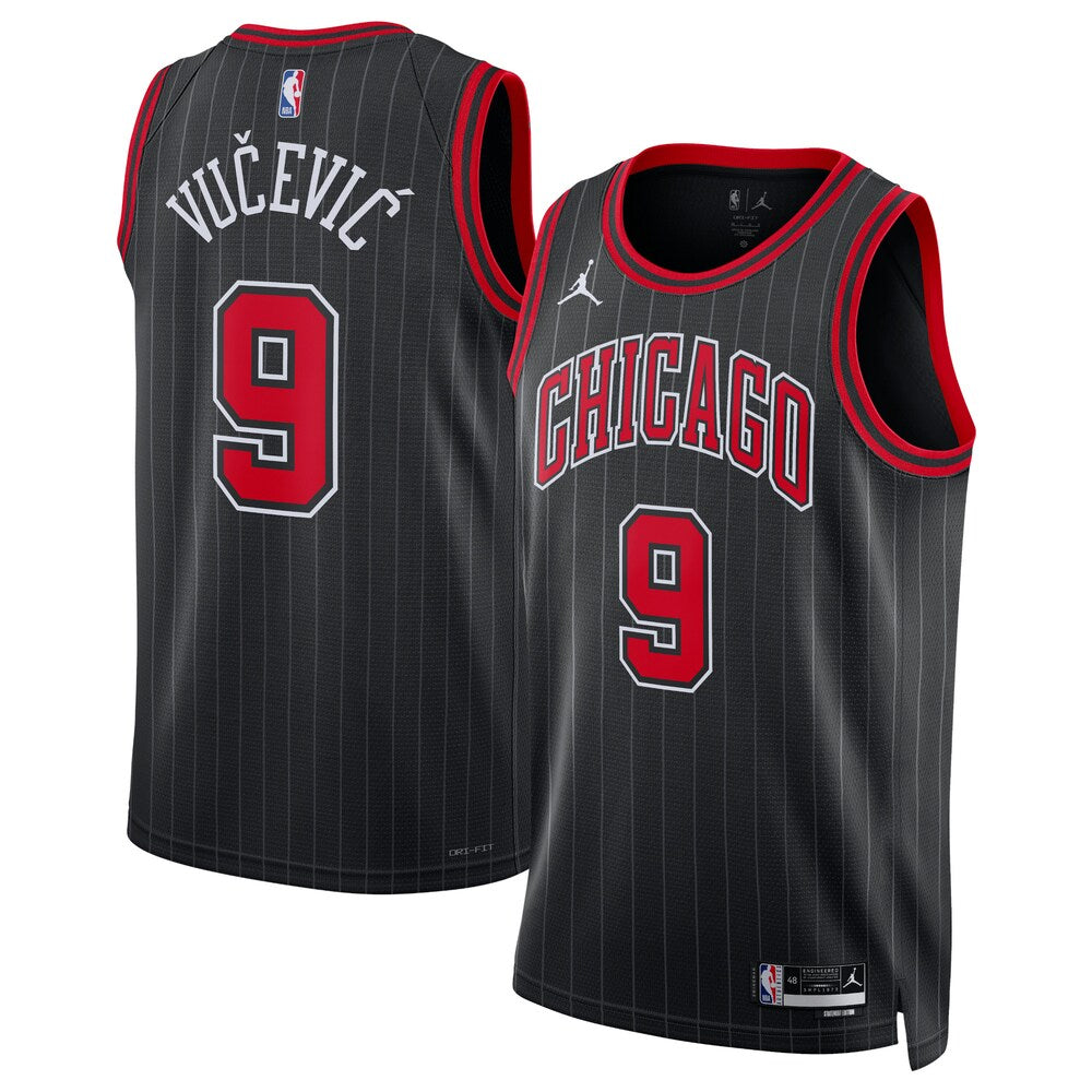 Chicago Bulls Jordan Statement Edition Swingman Jersey Black Nikola Vucevic Unisex stitched basketball jersey for game day