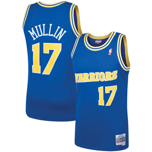 Men's M&N Chris Mullin Royal GSW 1993-94 Hardwood Classics Swingman Player Jersey RTJ Basketball 705