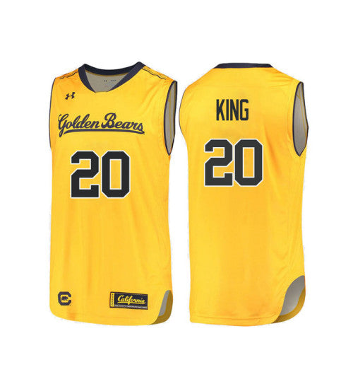 California Golden Bears 20 Derek King College Basketball Jersey Gold 640 stitched basketball jersey for game day fanwear