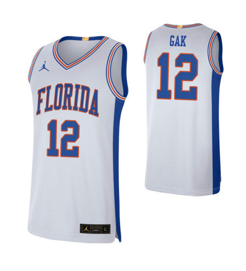 Florida Gators 12 Gorjok Gak White College Basketball Jersey | Stitched Jersey RTJS 4604