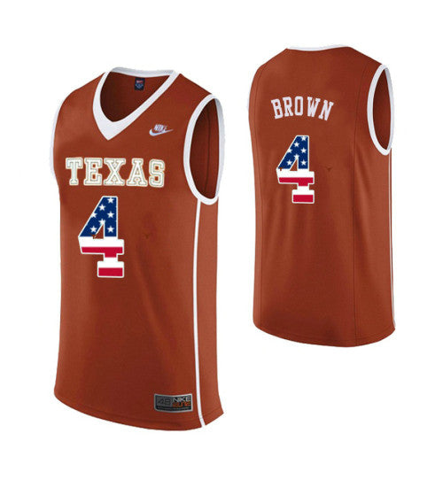 Texas Longhorns Greg Brown Texas 10680 #4 Orange stitched throwback college basketball jersey