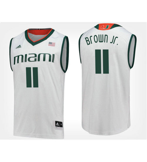 Miami Hurricanes 11 Bruce Brown Jr White Road College Basketball Jersey | Stitched Jersey RTJS 3153