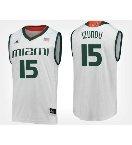 Miami Hurricanes 15 Ebuka Izundu White Road College Basketball Jersey | Stitched Jersey RTJS 8960