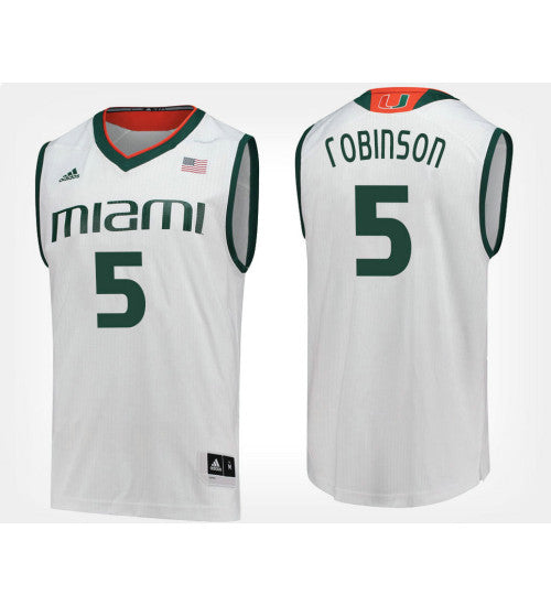 Miami Hurricanes 5 Mike Robinson White Road College Basketball Jersey | Stitched Jersey RTJS 8920