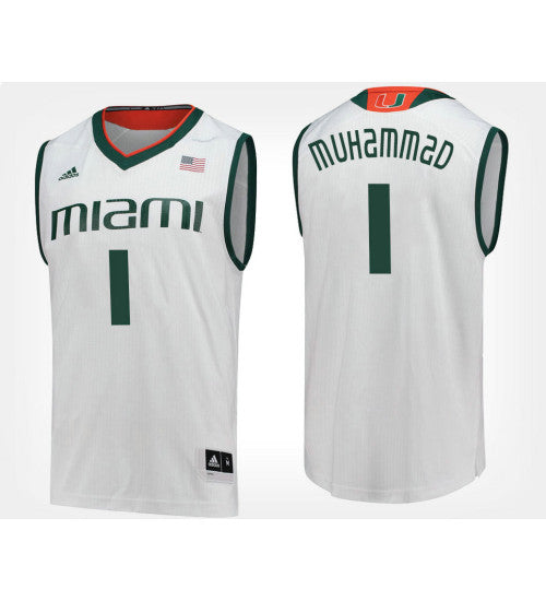 Miami Hurricanes 1 Rashad Muhammad White Road College Basketball Jersey | Stitched Jersey RTJS 3159