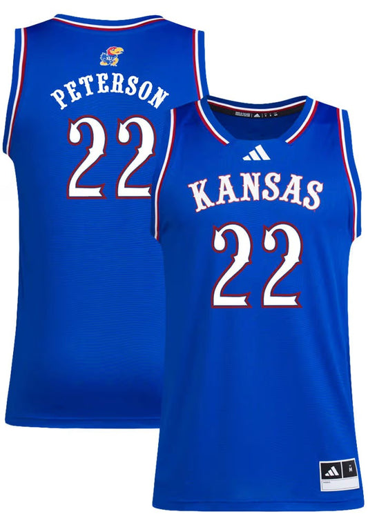 Kansas Jayhawks 22 Darryn Peterson Blue College Jersey jersey front view