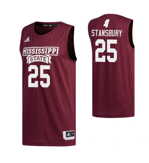 Mississippi State Bulldogs #25 Isaac Stansbury College Basketball Jersey Maroon stitched college jersey