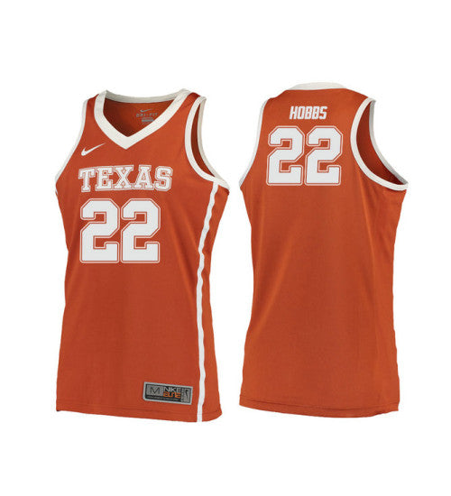 Texas Longhorns Isaiah Hobbs #22 Orange stitched throwback college basketball jersey