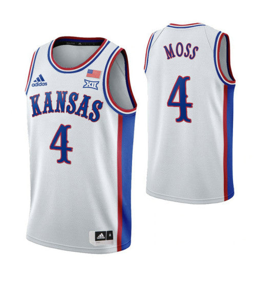 Kansas Jayhawks 4 Isaiah Moss 1990S Throwback College Basketball Jersey White stitched retro jersey