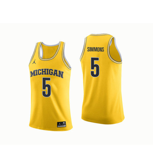 Michigan Wolverines 5 Jaaron Simmons College Basketball Jersey Yellow | Stitched Jersey RTJS 8490