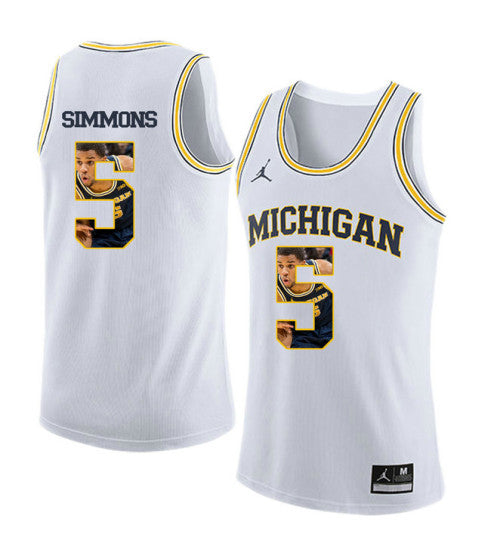 Michigan Wolverines 5 Jaaron Simmons College Basketball Jersey White 3255 | Stitched Jersey RTJS 8493