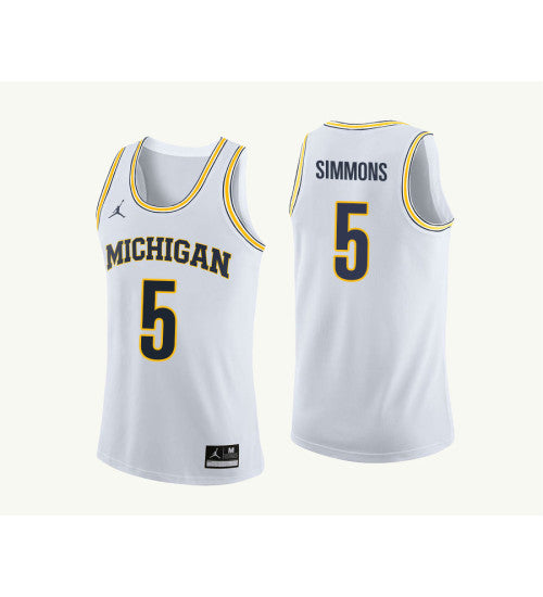 Michigan Wolverines #5 Jaaron Simmons College Basketball Jersey White 9069 stitched college jersey