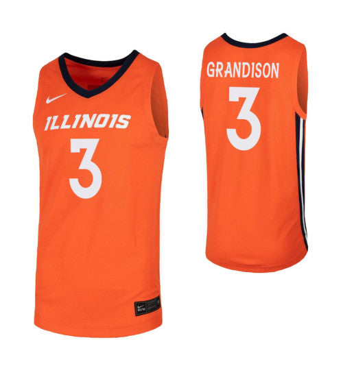 Illinois Fighting Illini 3 Jacob Grandison Orange College Basketball Jersey stitched retro jersey