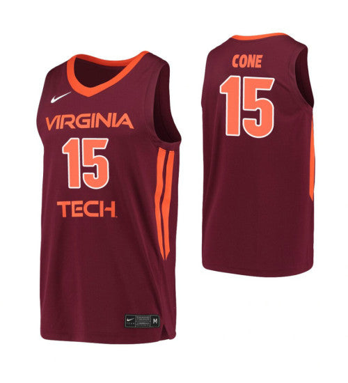 Jalen Cone Virginia Tech Hokies #15 Maroon stitched throwback college basketball jersey