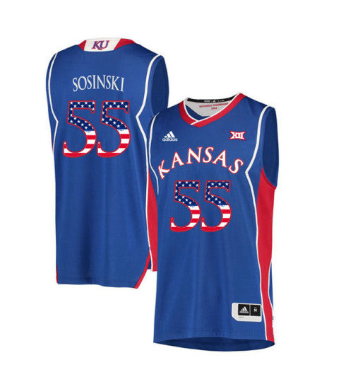 Kansas Jayhawks 55 James Sosinski College Basketball Jersey Royal stitched retro jersey