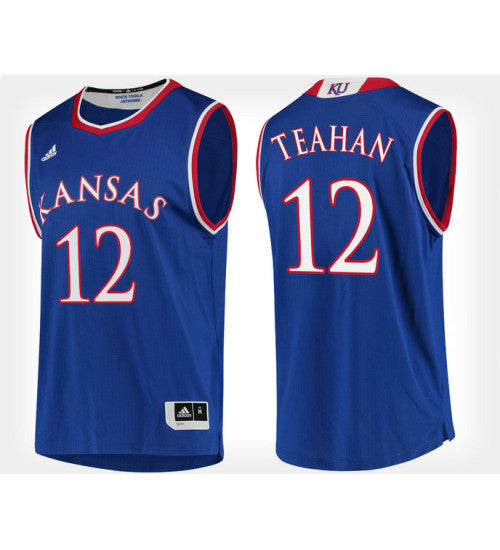 Kansas Jayhawks 12 Chris Teahan Blue Home College Basketball Jersey | Stitched Jersey RTJS 3897