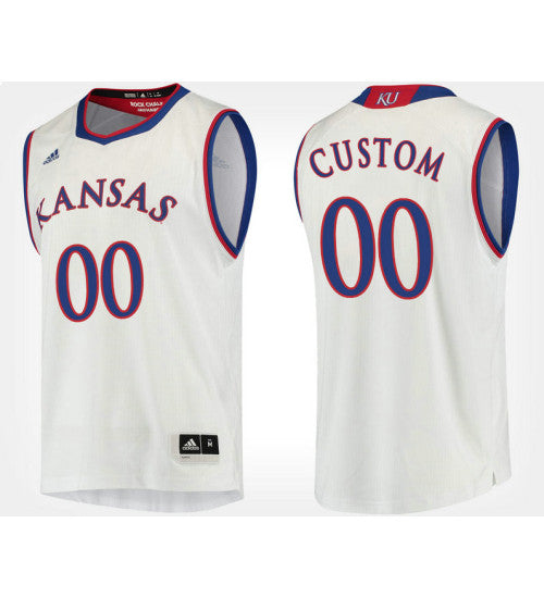 Kansas Jayhawks 00 Custom White Road Jersey College Basketball stitched retro jersey