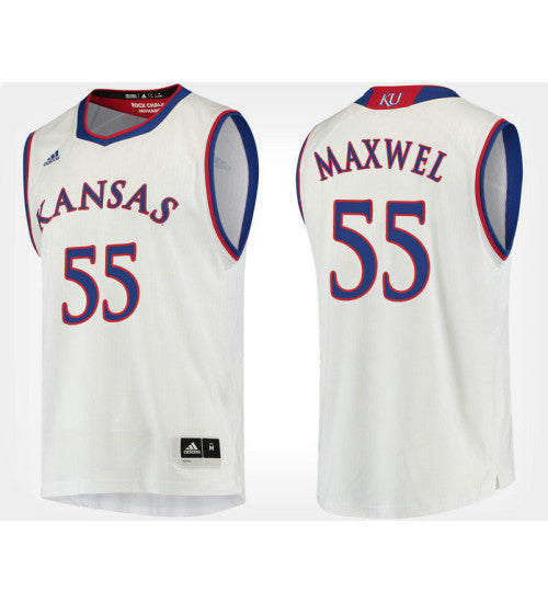 Kansas Jayhawks 55 Evan Maxwell White Road College Basketball Jersey stitched retro jersey