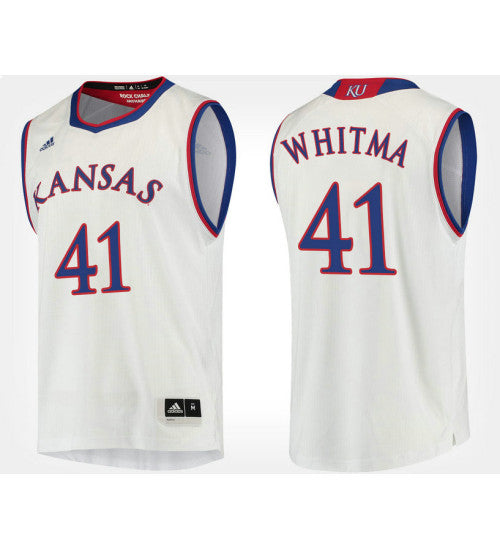 Kansas Jayhawks 41 Jack Whitman White Road College Basketball Jersey stitched retro jersey
