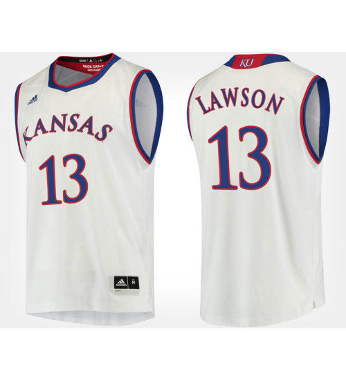 Kansas Jayhawks 13 Kj Lawson White Road College Basketball Jersey stitched retro jersey